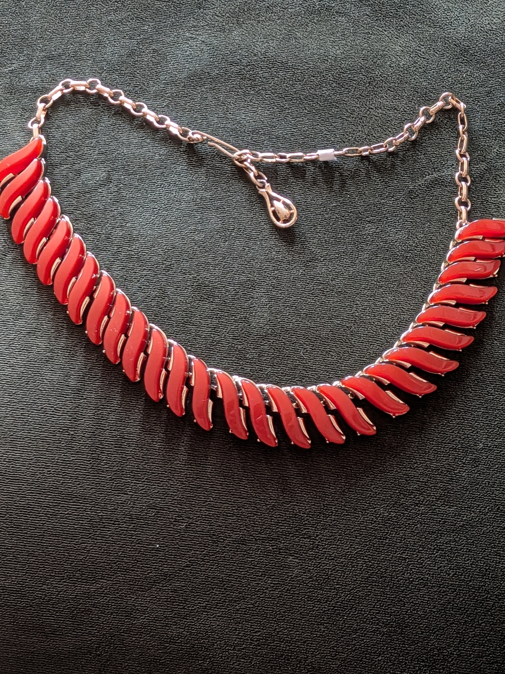 Vintage Red Enamel Chevron Thermostat Statement Necklace
